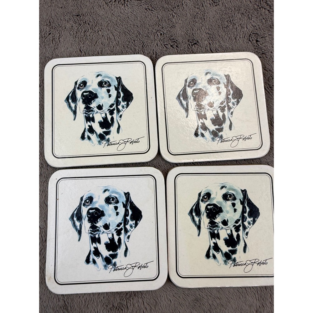 Patricia Roberts Dalmatian Coaster Set of 4 Square Dog Art Home Decor Vintage